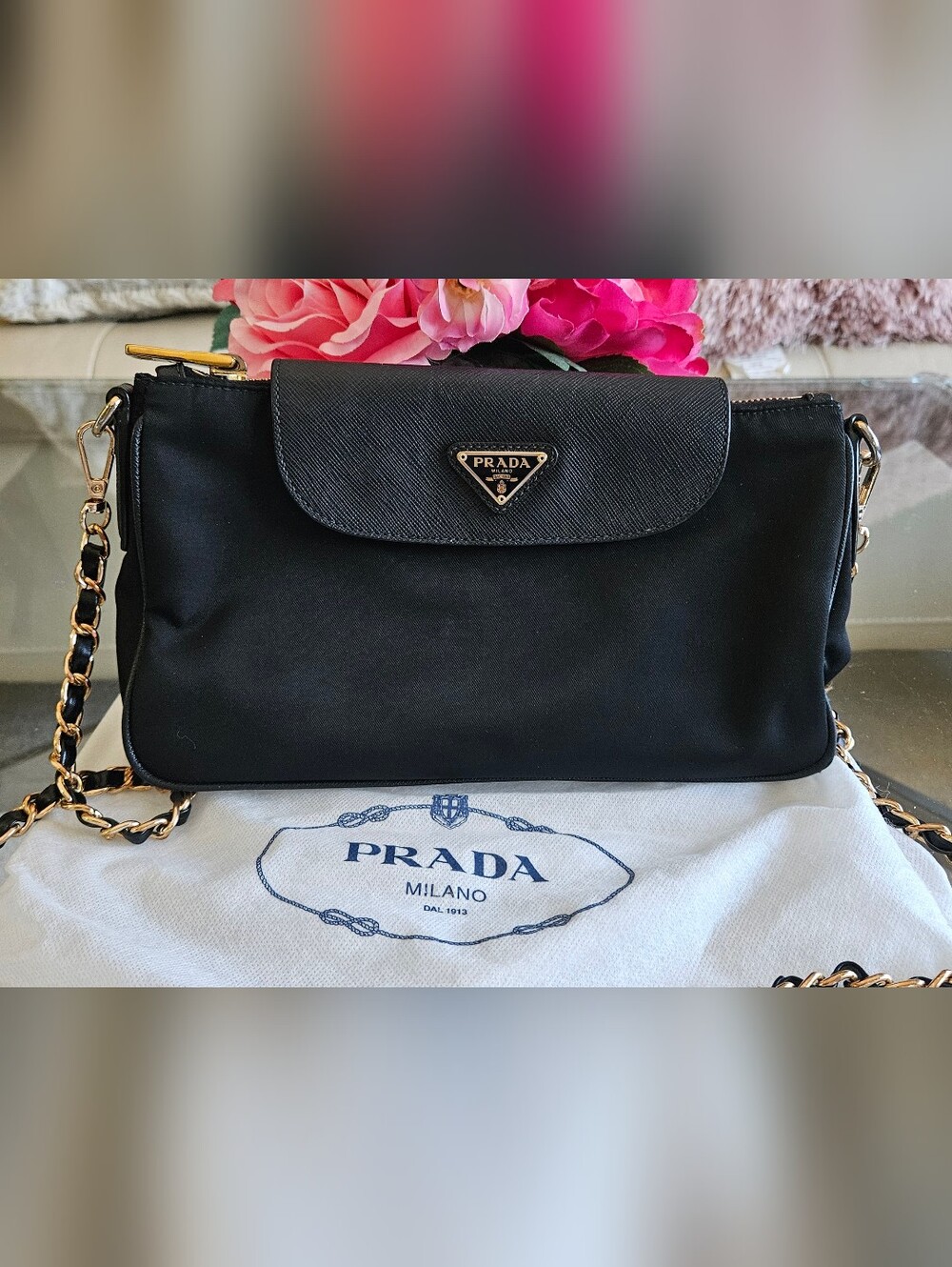 Authentic Prada Tessuto & Saffiano Crossbody Bag / Clutch (Nero/Black)